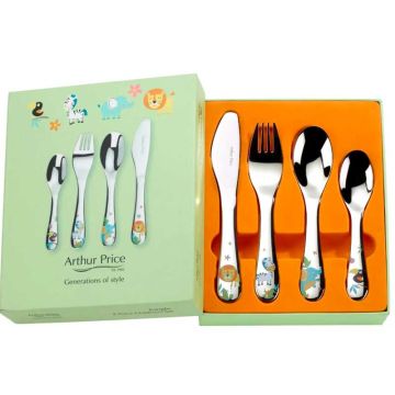 Couverts Enfant Arthur Price, 4 services aux couleurs et design de la jungle, avec gravure