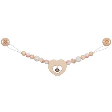 Chaîne de poussette Goki, en bois avec clips, Coeur à personnaliser avec Prénom Bébé