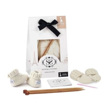 Chausson bébé et gants tricot, set cadeau laine mérinos, ivoire