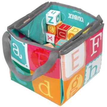 Plots 40 Cubes Chiffres et Lettres en bois Kubix avec tapis sac de rangement Janod