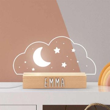 Lampe personnalisable Bébé et Enfant, Lampe Nuage et Lune avec prénom