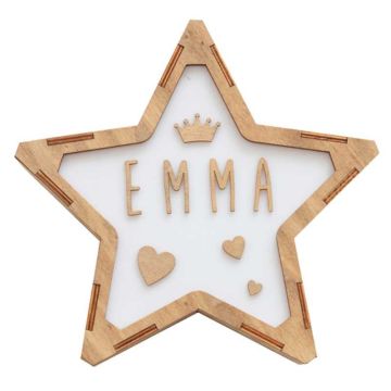 Lampe personnalisable Bébé et Enfant, Etoile lumineuse en bois avec kit de lettres et symboles