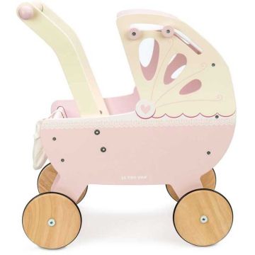 Poussette Bois Jouet Le Toy Van, Cadeau Fille dès 3 ans, Landau poupée rose