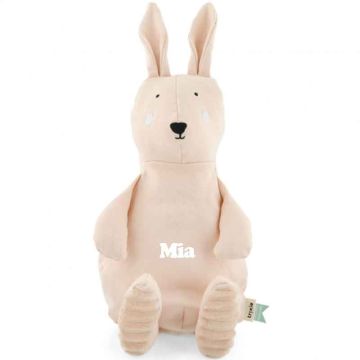 Peluche 38 cm Prénom Bébé Trixie pur Coton biologique, Tissus durables et recyclé à 100%, dès la naissance, lapin rose
