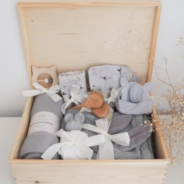 Grand Coffret Naissance Bébé, 10 pieces, Maylily gris