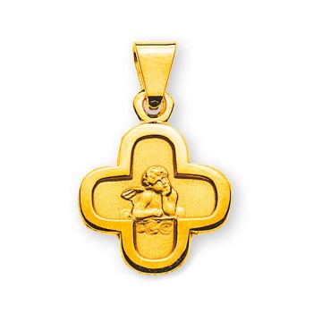 Pendentif Croix Ange, Cadeau Baptême Or Jaune 750, avec Gravure, Livraison Gratuite Suisse