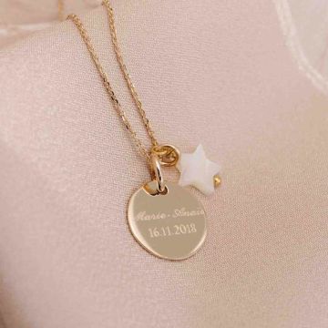 Médaille de baptême avec collier et étoile de nacre, à personnaliser, Livraison Gratuite