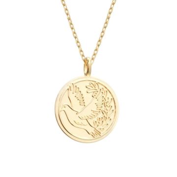 Collier colombe et branche olivier chainette et pendentif à personnaliser, plaqué or, Petits Trésors