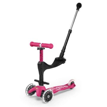 Trottinette Micro 3 en 1 Deluxe Plus LED avec barre Push, Enfant 1 à 5 ans Rose, Livraison Gratuite partout en Suisse