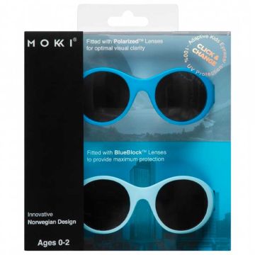 Lunettes Solei Bébé Enfant  0-2 ans, système Click & Change, 100% sans BPA, bleu, Mokki