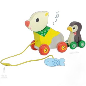 Ours et pingouin musical à traîner Premier Jouet en bois à tirer Vilac