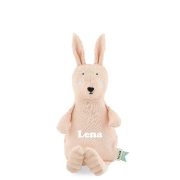 Peluche 26 cm Prénom Bébé Trixie pur Coton biologique, Tissus durables et recyclé à 100%, dès la naissance, lapin rose