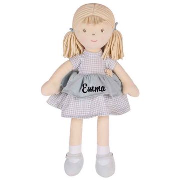 Grande Poupée souple Neva de Tikiri 38 cm, cadeau à personnaliser avec prénom en broderie