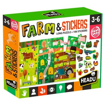 Grand Puzzle et Autocollants, Jeu Montessori 3-6 ans, Headu