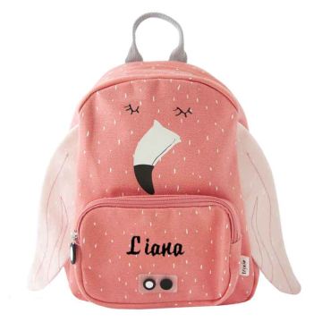 Sac à dos Trixie, Cadeau personnalisé avec prénom fille broderie, dès 4 ans, Flamant rose