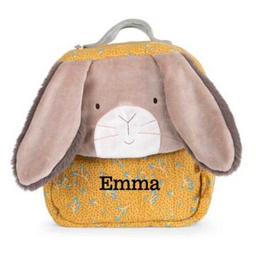 Sac à dos Enfant Moulin Roty, à personnaliser avec prénom de Bébé, Lapin Jaune