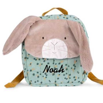 Sac à dos Enfant Moulin Roty, à personnaliser avec prénom de Bébé, Lapin sauge