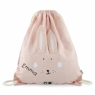 Sac de gym Lapin rose, sac à cordons Trixie Baby, à personnaliser avec prénom fille