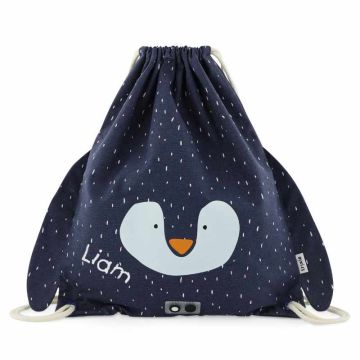 Sac de gym pour enfant, sac à cordons Pingouin Trixie Baby, à personnaliser avec prénom enfant