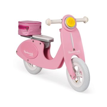 Scooter Draisienne avec sacoche pour fille dès 3 ans, sans pédale et en bois, Janod