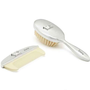 Set peigne et brosse bébé à graver, argenté, Zilverstad