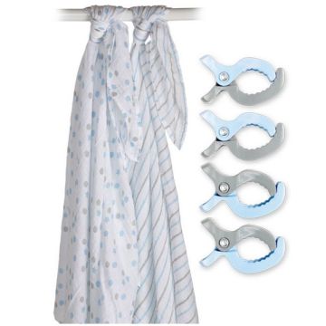 Swaddle & Clip, 2 Maxi langes et attache, bleu