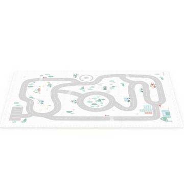 Tapis Puzzle Roadmap & Rangement Jouets, Eevaa, Play & Go. Tapis de jeu réversible 2 en 1 en EVA avec carte routière/icônes, boîte de rangement et cabane