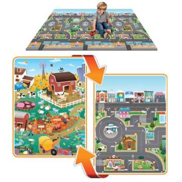 Mega tapis de jeu pour enfant recto verso (ville-ferme) Prince Lionheart