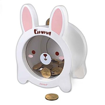Tirelire en bois Lapin à graver avec Prénom Enfant, Janod