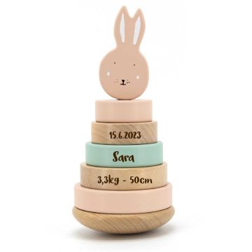 Tour à Empiler Trixie Baby Lapin Rose, Cadeau Jouet Bois personnalisé