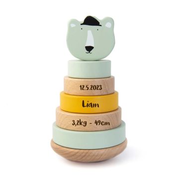 Tour à Empiler Trixie Baby Ours Polaire, Cadeau Jouet Bois personnalisé