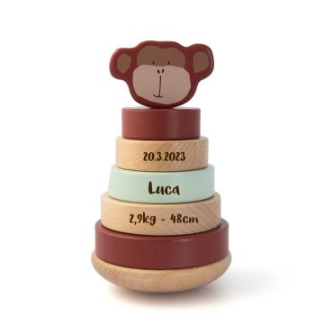 Tour à Empiler Trixie Baby Singe, Cadeau Jouet Bois personnalisé