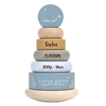 Tour à anneaux à empiler Little Dutch, Bois FSC, Idée Cadeau Naissance Bébé Garçon