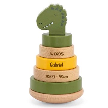 Tour à Empiler Dino Trixie Baby , Cadeau Jouet Bois personnalisé