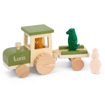 Tracteur en bois avec remorque, Jouet en Bois personnalisé Trixie Baby, dès 18 mois