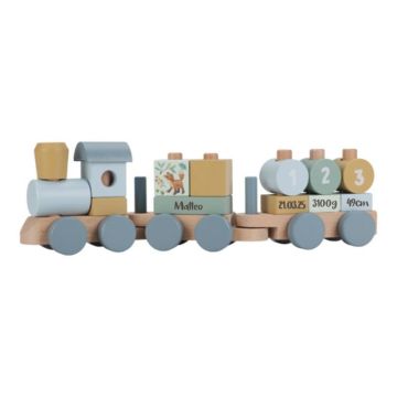 Train en bois personnalisé Little Dutch, Cadeau Naissance Bébé et Premier Anniversaire, bleu