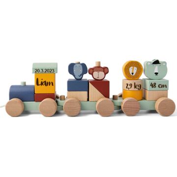 Train en bois Enfant Trixie Baby à personnaliser avec gravure, Idée Cadeau Naissance
