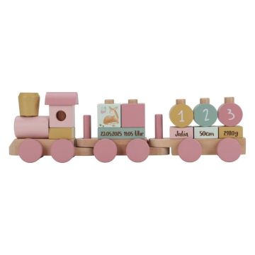 Train en bois personnalisé Little Dutch, Cadeau Naissance Bébé et Premier Anniversaire, rose