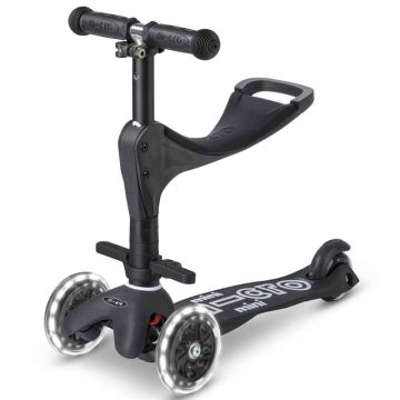 Trottinette Mini Micro 3 en 1 Deluxe Eco noir, Roues lumineuses, Livraison Gratuite