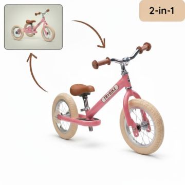 Premier Petit Vélo Trybike Fille, Draisienne Vintage en acier, 2 roues 12 pouces, convertible en 3 roues rose, Livraison Gratuite