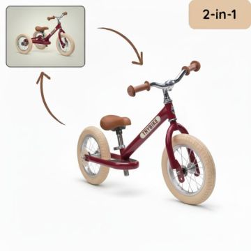 Draisienne Trybike Vintage en acier, vélo rouge mat 2 roues 12 pouces, Livraison Gratuite