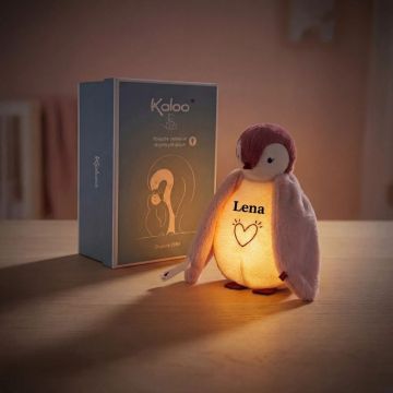 Veilleuse bébé Kaloo, manchot rose à personnaliser avec prénom bébé fille