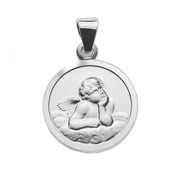 Pendentif ange gardien or blanc baptême avec gravure