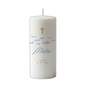 Bougie de baptême personnalisée poissons bleus