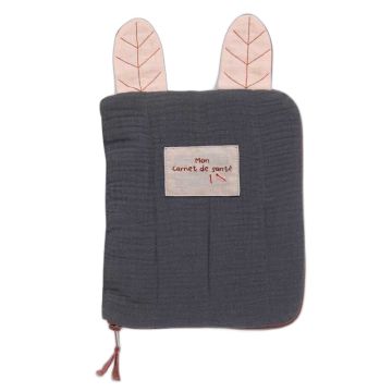 Protège carnet santé Moulin Roty gris rose personnalisable