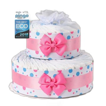 Gâteau couches Pingo 40 pièces naissance - Rose écolo