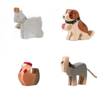 Set de 4 animaux de la ferme Trauffer en bois