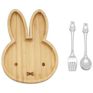Set assiette bambou et couverts Miffy gravé Zilverstad