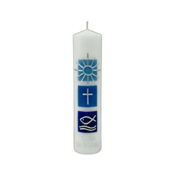 Bougie de baptême bleue décorée main