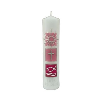 Bougie de baptême rose personnalisée – fait main